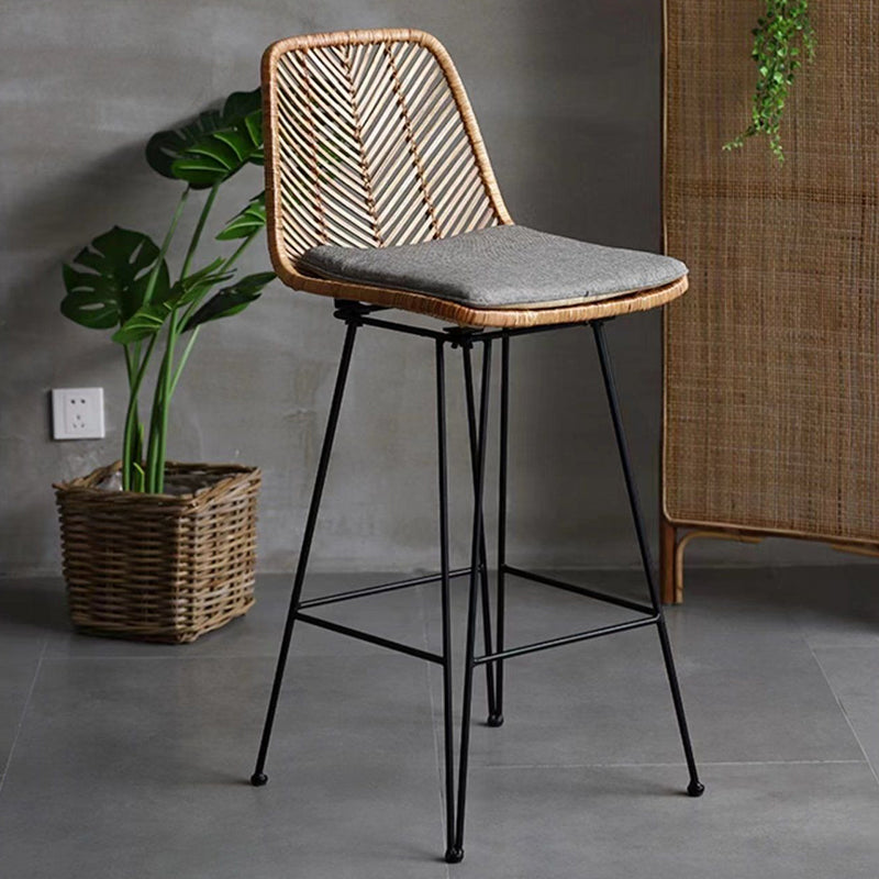 Boho-Style Rattan Weaving Bar Stool - Stable Support Airy Texture Backrest Stool For Dining Room & Kitchen Lumendat