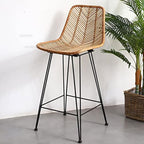 Boho-Style Rattan Weaving Bar Stool - Stable Support Airy Texture Backrest Stool For Dining Room & Kitchen Lumendat