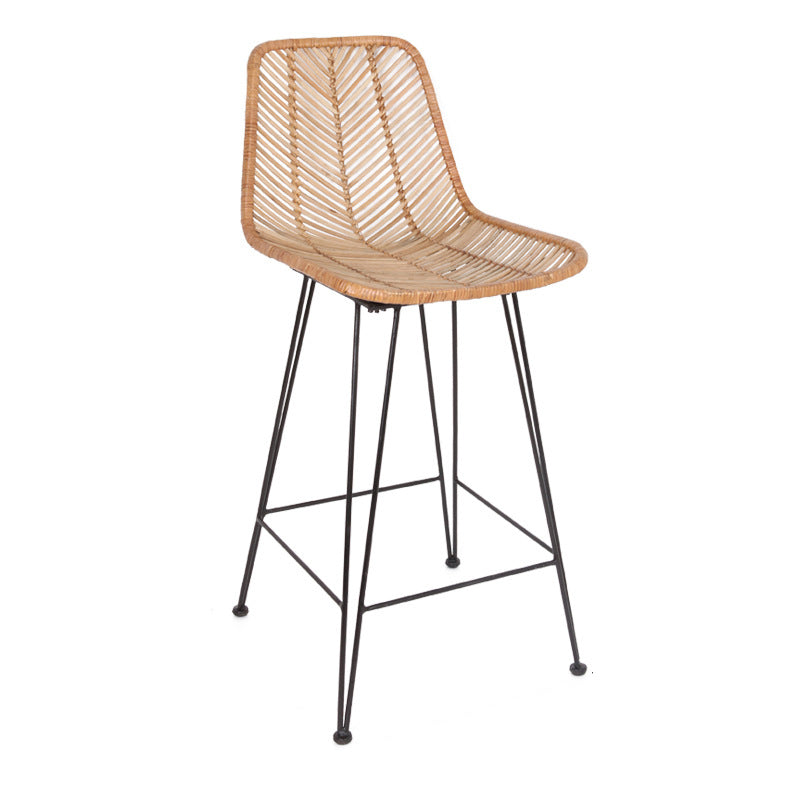 Boho-Style Rattan Weaving Bar Stool - Stable Support Airy Texture Backrest Stool For Dining Room & Kitchen Lumendat