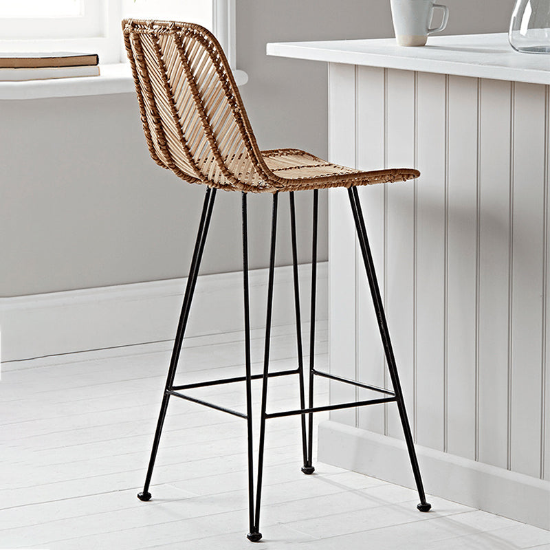 Boho-Style Rattan Weaving Bar Stool - Stable Support Airy Texture Backrest Stool For Dining Room & Kitchen Lumendat