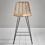 Boho-Style Rattan Weaving Bar Stool - Stable Support Airy Texture Backrest Stool For Dining Room & Kitchen Lumendat