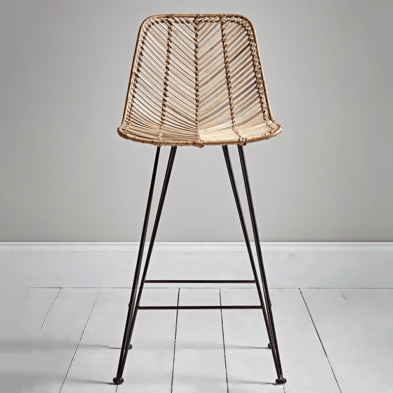 Boho-Style Rattan Weaving Bar Stool - Stable Support Airy Texture Backrest Stool For Dining Room & Kitchen Lumendat