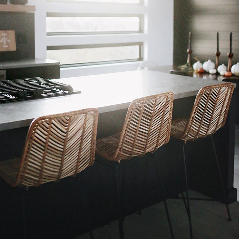 Boho-Style Rattan Weaving Bar Stool - Stable Support Airy Texture Backrest Stool For Dining Room & Kitchen Lumendat