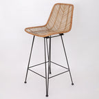 Boho-Style Rattan Weaving Bar Stool - Stable Support Airy Texture Backrest Stool For Dining Room & Kitchen Lumendat