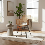 Lightweight Rattan Armchair - Breathable Hand-Woven Chair Backrest Armrest For Living Room Lumendat
