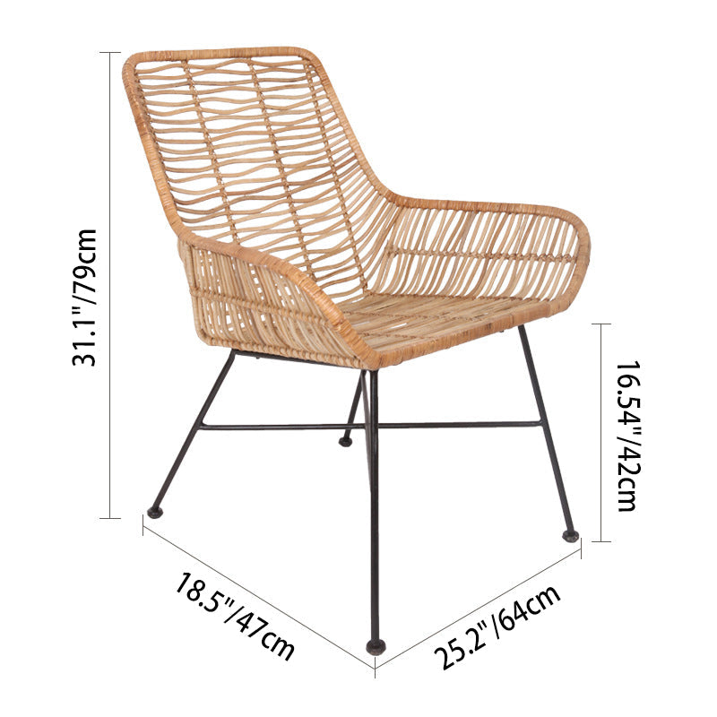 Ergonomic Natural Rattan Armchair - Rust-Proof Iron Frame Cool Seating Chair For Living Room Lumendat