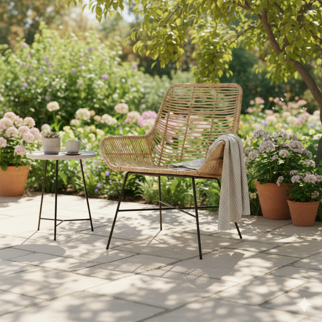 Ergonomic Natural Rattan Armchair - Rust-Proof Iron Frame Cool Seating Chair For Living Room Lumendat