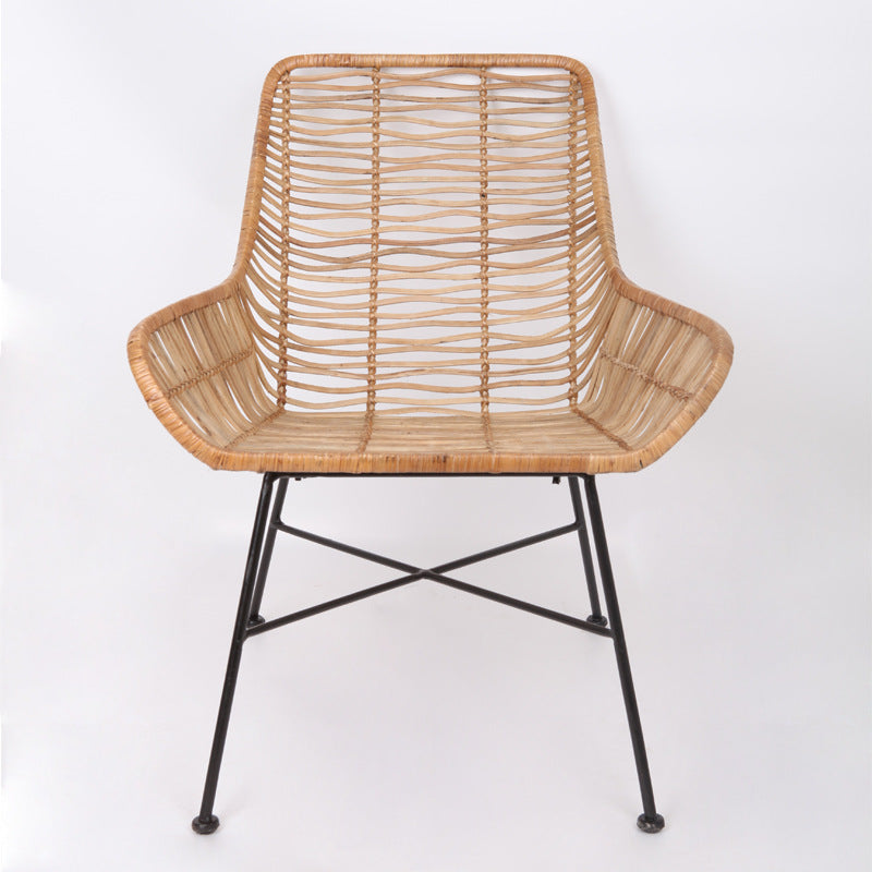 Ergonomic Natural Rattan Armchair - Rust-Proof Iron Frame Cool Seating Chair For Living Room Lumendat