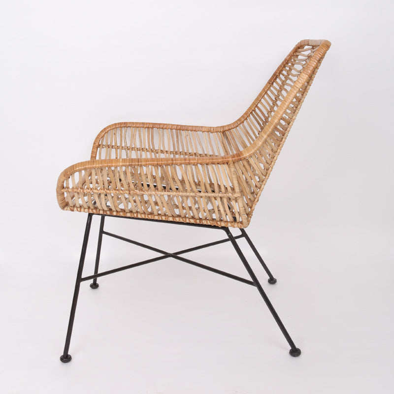 Ergonomic Natural Rattan Armchair - Rust-Proof Iron Frame Cool Seating Chair For Living Room Lumendat