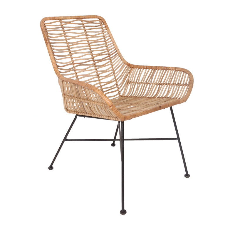 Ergonomic Natural Rattan Armchair - Rust-Proof Iron Frame Cool Seating Chair For Living Room Lumendat