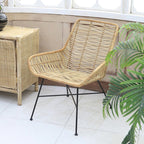 Ergonomic Natural Rattan Armchair - Rust-Proof Iron Frame Cool Seating Chair For Living Room Lumendat