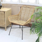 Ergonomic Natural Rattan Armchair - Rust-Proof Iron Frame Cool Seating Chair For Living Room Lumendat