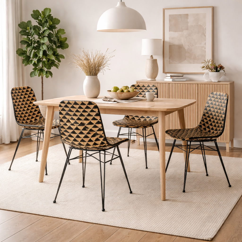 Bohemian Geometric Rattan Dining Chair - Lightweight Hand-Woven Rattan Chair For Dining Room & Kitchen Lumendat