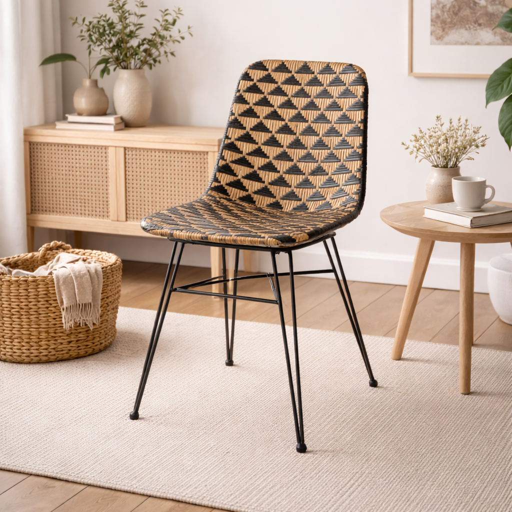 Bohemian Geometric Rattan Dining Chair - Lightweight Hand-Woven Rattan Chair For Dining Room & Kitchen Lumendat