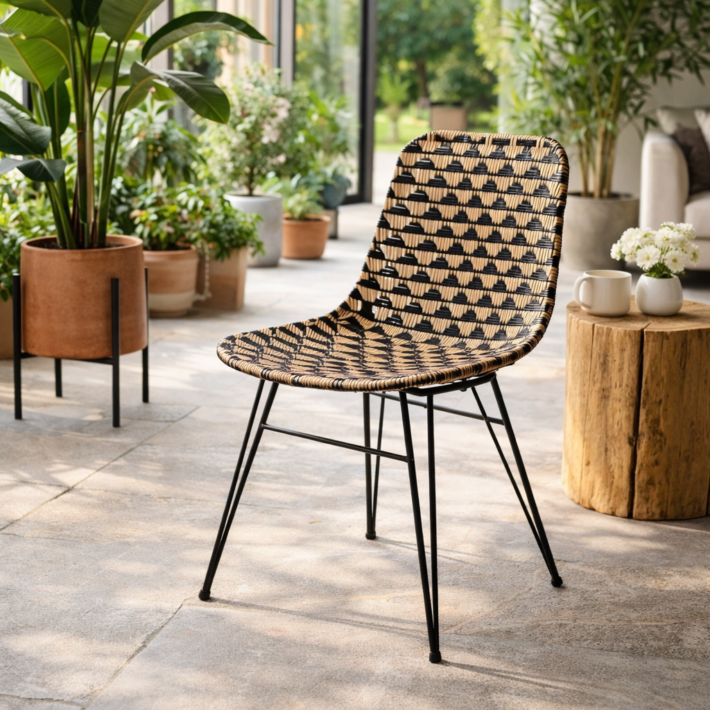 Bohemian Geometric Rattan Dining Chair - Lightweight Hand-Woven Rattan Chair For Dining Room & Kitchen Lumendat