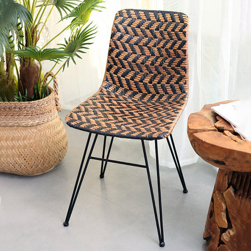 Breathable Rattan Weaving Dining Chair - Scandinavian Geometric Pattern Chair For Dining Room & Kitchen Lumendat