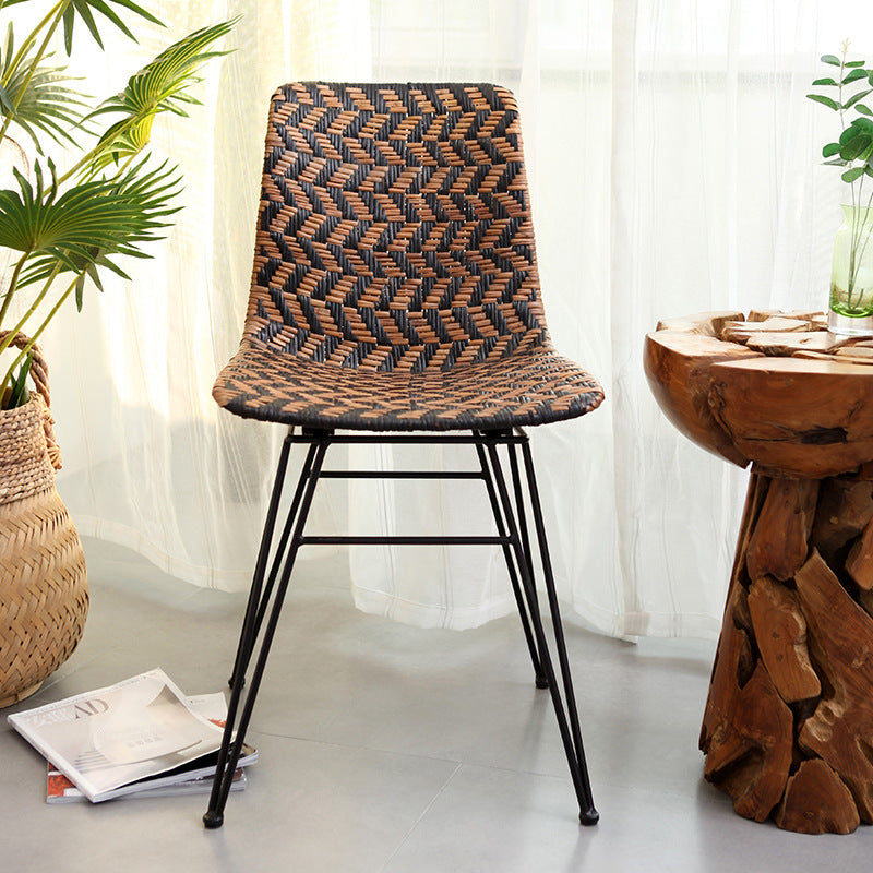 Breathable Rattan Weaving Dining Chair - Scandinavian Geometric Pattern Chair For Dining Room & Kitchen Lumendat