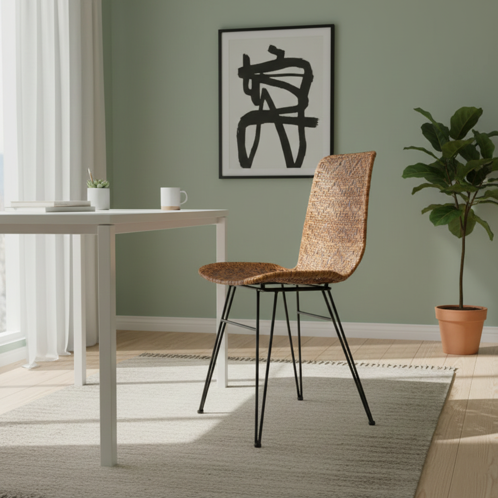 Rust-Proof Iron Frame Dining Chair - Lightweight Hand-Woven Rattan Weaving Chair For Dining Room Lumendat