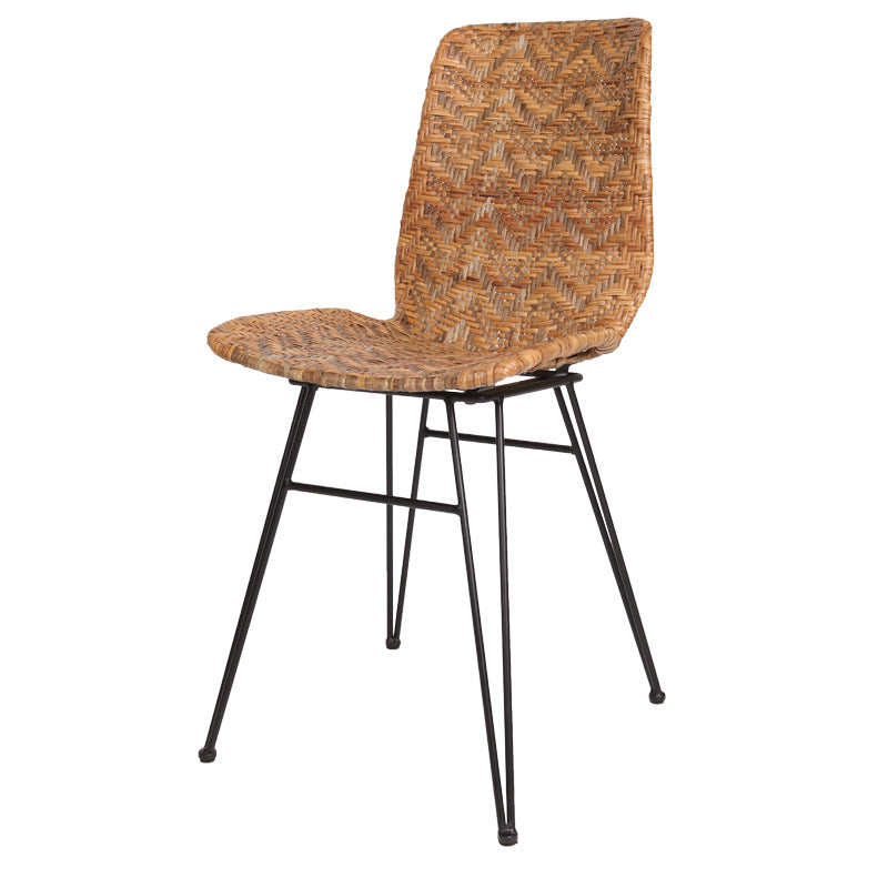 Rust-Proof Iron Frame Dining Chair - Lightweight Hand-Woven Rattan Weaving Chair For Dining Room Lumendat