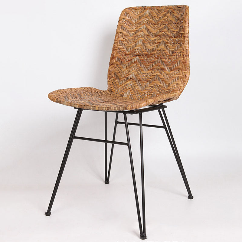 Rust-Proof Iron Frame Dining Chair - Lightweight Hand-Woven Rattan Weaving Chair For Dining Room Lumendat