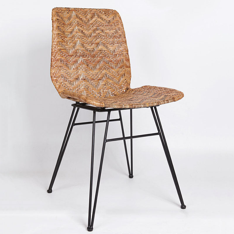 Rust-Proof Iron Frame Dining Chair - Lightweight Hand-Woven Rattan Weaving Chair For Dining Room Lumendat