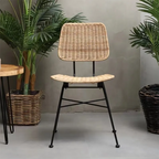 Sleek Minimalist Iron Frame Chair - Hand-Woven Breathable Rattan Dining Chair For Dining Room & Kitchen Lumendat
