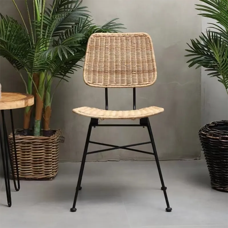 Sleek Minimalist Iron Frame Chair - Hand-Woven Breathable Rattan Dining Chair For Dining Room & Kitchen Lumendat