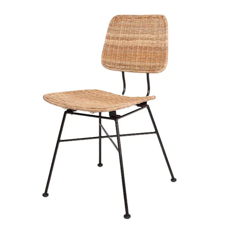 Sleek Minimalist Iron Frame Chair - Hand-Woven Breathable Rattan Dining Chair For Dining Room & Kitchen Lumendat