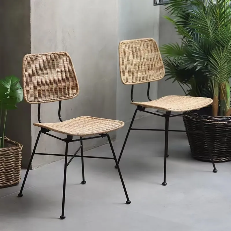 Sleek Minimalist Iron Frame Chair - Hand-Woven Breathable Rattan Dining Chair For Dining Room & Kitchen Lumendat