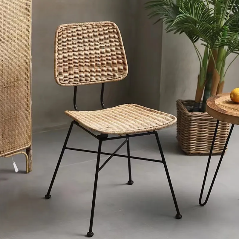 Sleek Minimalist Iron Frame Chair - Hand-Woven Breathable Rattan Dining Chair For Dining Room & Kitchen Lumendat