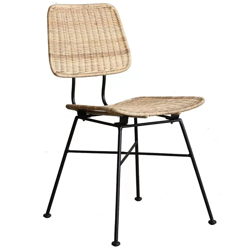 Sleek Minimalist Iron Frame Chair - Hand-Woven Breathable Rattan Dining Chair For Dining Room & Kitchen Lumendat
