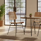 Sleek Minimalist Iron Frame Chair - Hand-Woven Breathable Rattan Dining Chair For Dining Room & Kitchen Lumendat