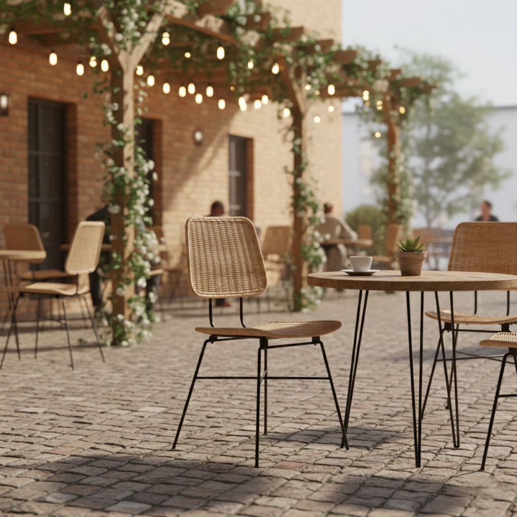 Sleek Minimalist Iron Frame Chair - Hand-Woven Breathable Rattan Dining Chair For Dining Room & Kitchen Lumendat
