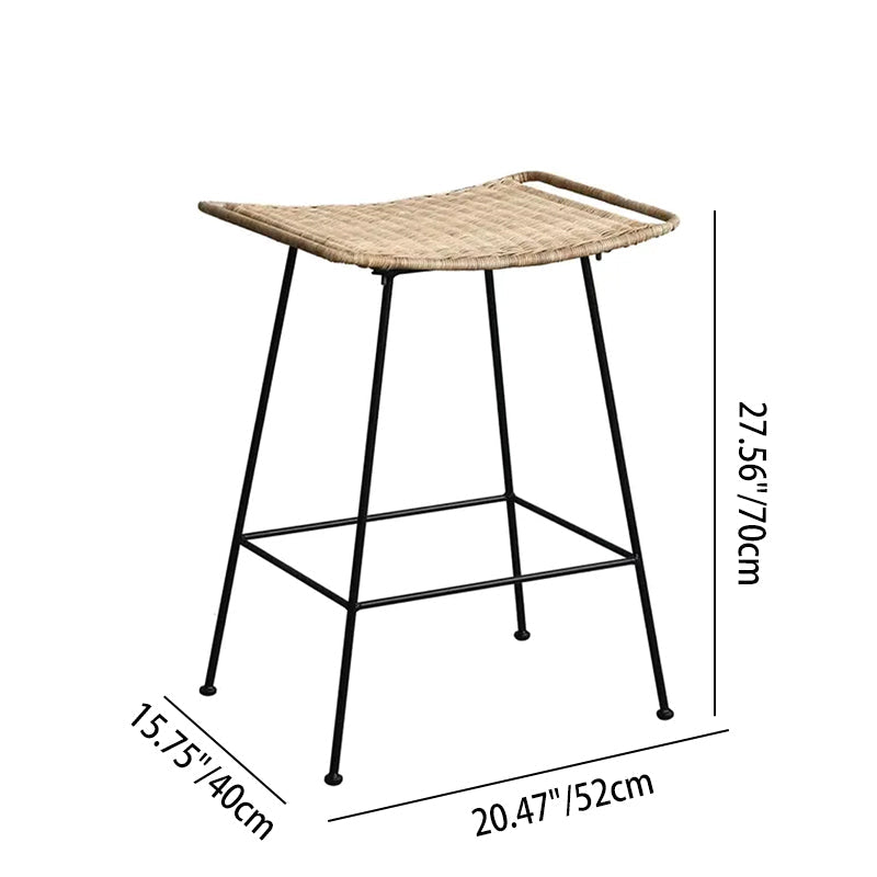 Curved-Seat Rattan Bar Stool - Lightweight Rattan Weaving Backless Stool For Dining Room Lumendat