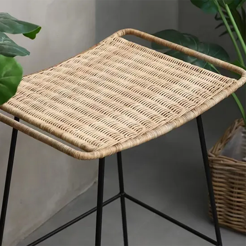 Curved-Seat Rattan Bar Stool - Lightweight Rattan Weaving Backless Stool For Dining Room Lumendat