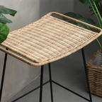 Curved-Seat Rattan Bar Stool - Lightweight Rattan Weaving Backless Stool For Dining Room Lumendat