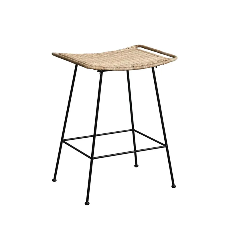 Curved-Seat Rattan Bar Stool - Lightweight Rattan Weaving Backless Stool For Dining Room Lumendat