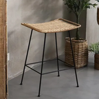 Curved-Seat Rattan Bar Stool - Lightweight Rattan Weaving Backless Stool For Dining Room Lumendat
