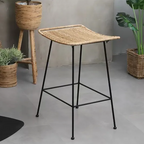 Curved-Seat Rattan Bar Stool - Lightweight Rattan Weaving Backless Stool For Dining Room Lumendat