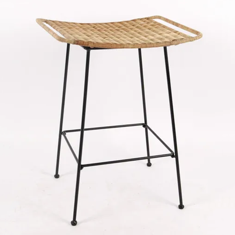 Curved-Seat Rattan Bar Stool - Lightweight Rattan Weaving Backless Stool For Dining Room Lumendat