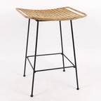 Curved-Seat Rattan Bar Stool - Lightweight Rattan Weaving Backless Stool For Dining Room Lumendat
