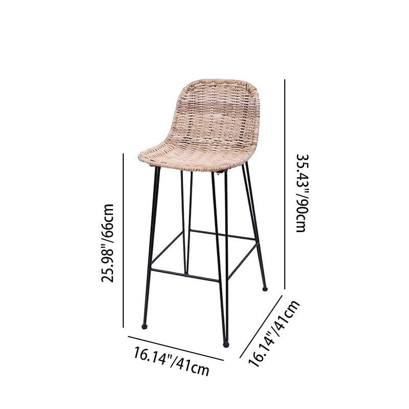Rust-Proof Iron Frame Rattan Weaving Bar Stool - Breathable Ocean-View Seating Stool For Dining Room & Kitchen Lumendat