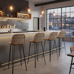 Rust-Proof Iron Frame Rattan Weaving Bar Stool - Breathable Ocean-View Seating Stool For Dining Room & Kitchen Lumendat