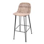 Rust-Proof Iron Frame Rattan Weaving Bar Stool - Breathable Ocean-View Seating Stool For Dining Room & Kitchen Lumendat