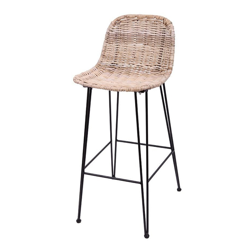 Rust-Proof Iron Frame Rattan Weaving Bar Stool - Breathable Ocean-View Seating Stool For Dining Room & Kitchen Lumendat