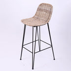 Rust-Proof Iron Frame Rattan Weaving Bar Stool - Breathable Ocean-View Seating Stool For Dining Room & Kitchen Lumendat
