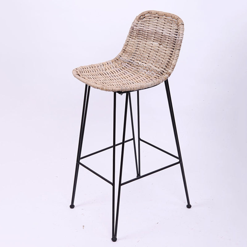 Rust-Proof Iron Frame Rattan Weaving Bar Stool - Breathable Ocean-View Seating Stool For Dining Room & Kitchen Lumendat