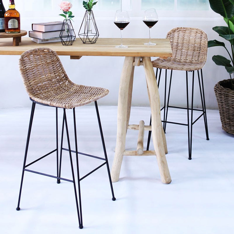 Rust-Proof Iron Frame Rattan Weaving Bar Stool - Breathable Ocean-View Seating Stool For Dining Room & Kitchen Lumendat