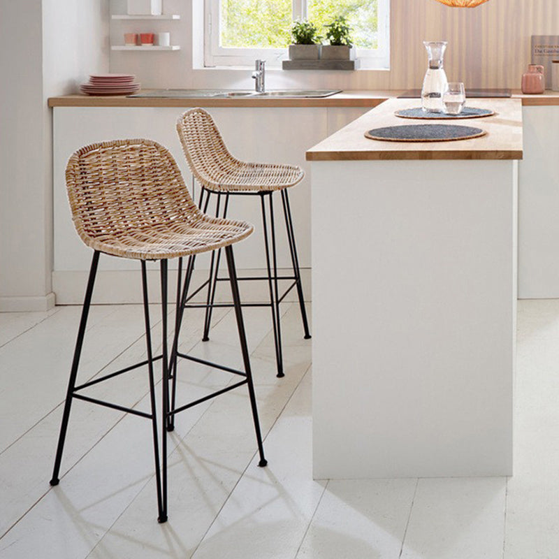 Rust-Proof Iron Frame Rattan Weaving Bar Stool - Breathable Ocean-View Seating Stool For Dining Room & Kitchen Lumendat