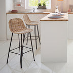 Rust-Proof Iron Frame Rattan Weaving Bar Stool - Breathable Ocean-View Seating Stool For Dining Room & Kitchen Lumendat